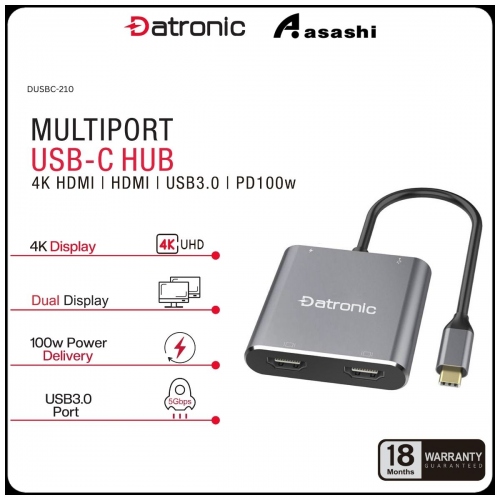 Datronic DUSBC-210 4in1 USB-C to Dual HDMI / USB3.0 / 100wPD - 18Months Warranty