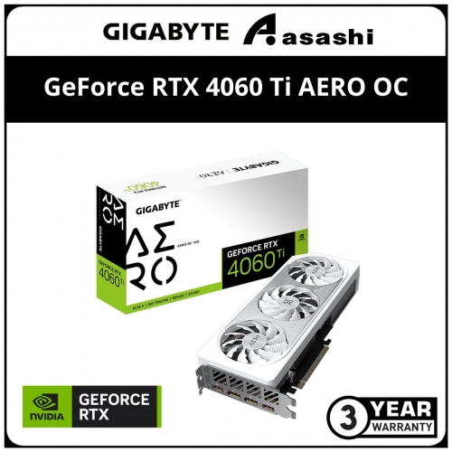 GIGABYTE GeForce RTX 4060 Ti AERO OC 16GB GDDR6X White Edition Graphic Card (GV-N406TAERO OC-16GD)