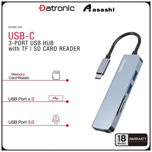 Datronic DUSBC-341 USB-C to USB3.0 / SD / TF / USB2.0 x 2 HUB - 18Months Warranty
