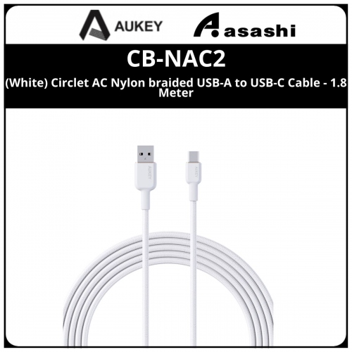 AUKEY CB-NAC2 (White) Circlet AC Nylon braided USB-A to USB-C Cable - 1.8 Meter