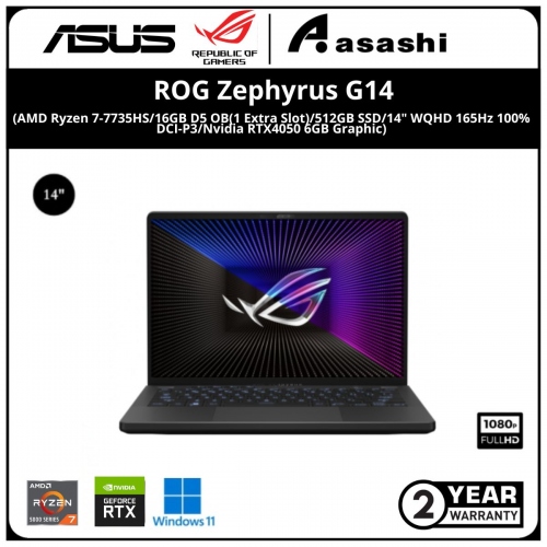 Asus ROG Zephyrus G14 GA402N-UN2045W Gaming Notebook - (AMD Ryzen 7-7735HS/16GB D5 OB(1 Extra Slot)/512GB SSD/14