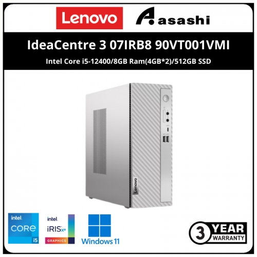 Lenovo IdeaCentre 3 07IRB8 PC-90VT001VMI-(Intel Core i5-13400/8GB Ram(1 Extra Slot)/512GB SSD/Intel Iris Graphic/Keyboard & Mouse/Windows 11 Home/ Office Home & Student/ 3 Year)