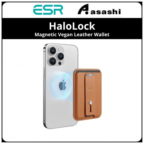 ESR HaloLock (Brown) Magnetic Vegan Leather Wallet with MagSafe Compatible and Finger-loop Grip