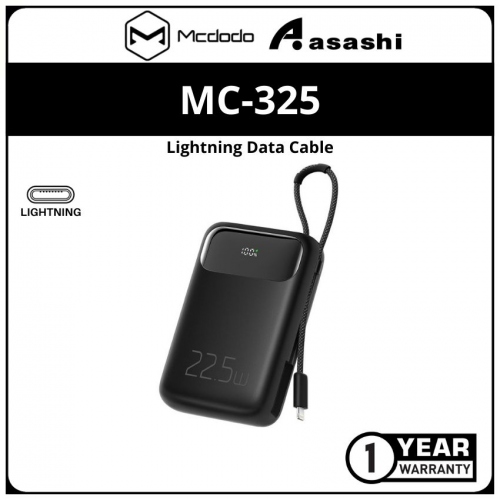 Mcdodo MC-325 (Black | Lightning) 22.5W PD+QC 10000mAH Power Bank Build-in Cable With Digital Display For Lightning