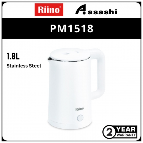 RIINO Electric Jug Kettle 304 Stainless Steel 1.8l (White)