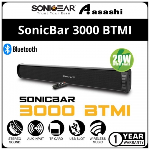 Sonic Gear SonicBar 3000 BTMI SoundBar Speaker with Bluetooth -1Y