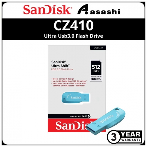 Sandisk Ultra Shift-Blue CZ410 512GB Ultra Usb3.2 Flash Drive (SDCZ410-512G-G46BB)