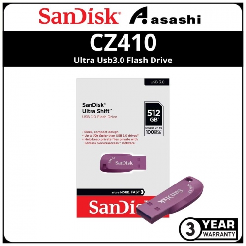 Sandisk Ultra Shift-Purple CZ410 512GB Ultra Usb3.2 Flash Drive (SDCZ410-512G-G46CO)