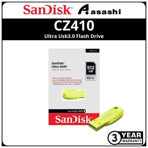 Sandisk Ultra Shift-Yellow CZ410 512GB Ultra Usb3.2 Flash Drive Yellow (SDCZ410-512G-G46EP)