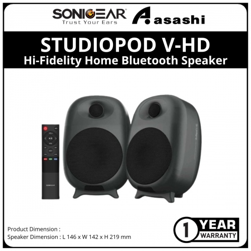 SONIC GEAR STUDIOPOD V-HD | Hi-Fidelity Home Bluetooth Speaker | Unique Bass Reflex Port Design - Black