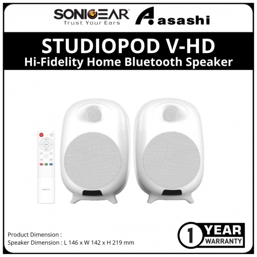 SONIC GEAR STUDIOPOD V-HD | Hi-Fidelity Home Bluetooth Speaker | Unique Bass Reflex Port Design - White