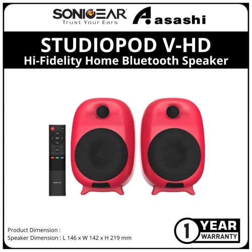 SONIC GEAR STUDIOPOD V-HD | Hi-Fidelity Home Bluetooth Speaker | Unique Bass Reflex Port Design - Red