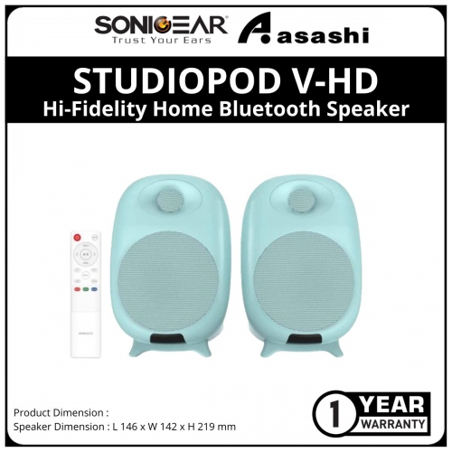 SONIC GEAR STUDIOPOD V-HD | Hi-Fidelity Home Bluetooth Speaker | Unique Bass Reflex Port Design - Mint