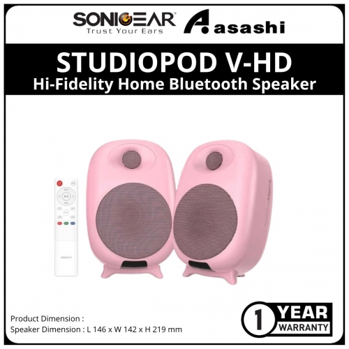 SONIC GEAR STUDIOPOD V-HD | Hi-Fidelity Home Bluetooth Speaker | Unique Bass Reflex Port Design - Pink