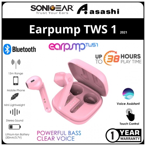 Sonic Gear Earpump TWS 1 (Pink) True Wireless Stereo Earphone Bluetooth/ 38 Hour Playtime/ 60ms Low Latency/ TWS Earbuds