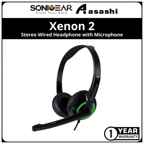 Sonic Gear Xenon 2 (Green) Stereo Wired Headphone with Microphone | Portable Light Weight | 1 Year Warranty