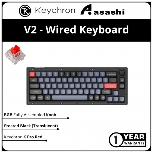 Keychron V2 Hot-Swap RGB Fully Assembled Knob Frosted Black (Translucent) - Keychron K Pro Red