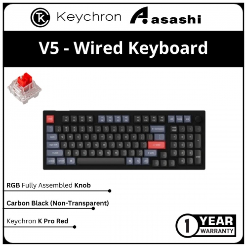 Keychron V5 Hot-Swap RGB Fully Assembled Knob Carbon Black - Keychron K Pro Red