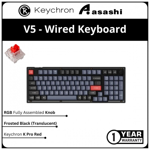 Keychron V5 Hot-Swap RGB Fully Assembled Knob Frosted Black (Translucent) - Keychron K Pro Red