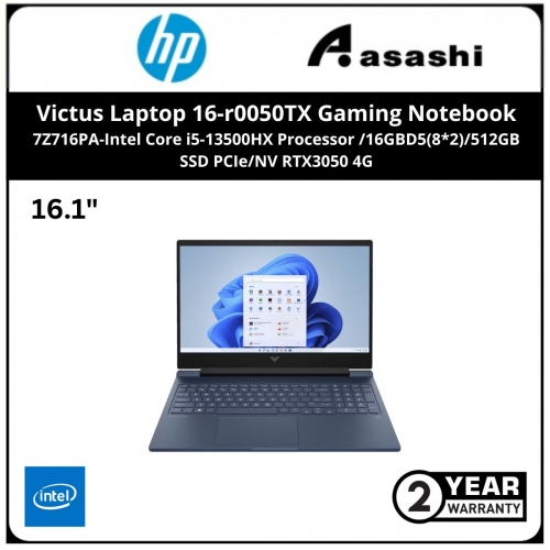 HP Victus Laptop 16-r0050TX Gaming Notebook-7Z716PA-(Intel Core i5-13500HX Processor /16GBD5(8*2)/512GB SSD PCIe/NV RTX3050 4G/No ODD/16.1