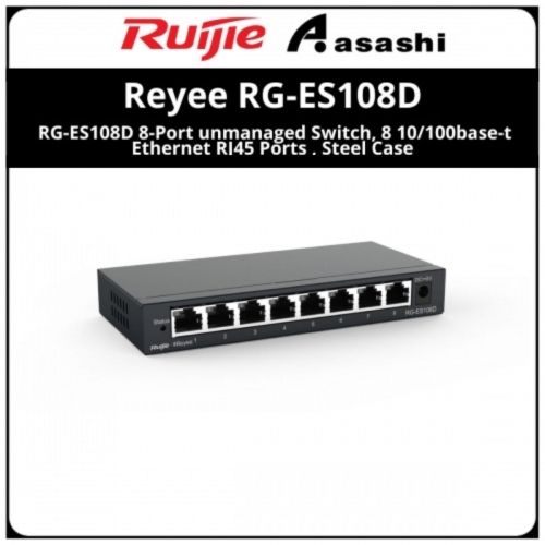 Ruijie Reyee RG-ES108D 8-Port unmanaged Switch, 8 10/100base-t Ethernet RJ45 Ports , Steel Case