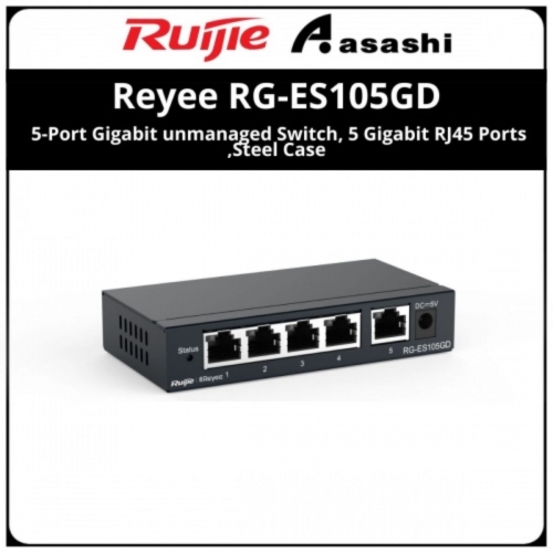 Ruijie Reyee RG-ES105GD 5-Port Gigabit unmanaged Switch, 5 Gigabit RJ45 Ports ,Steel Case
