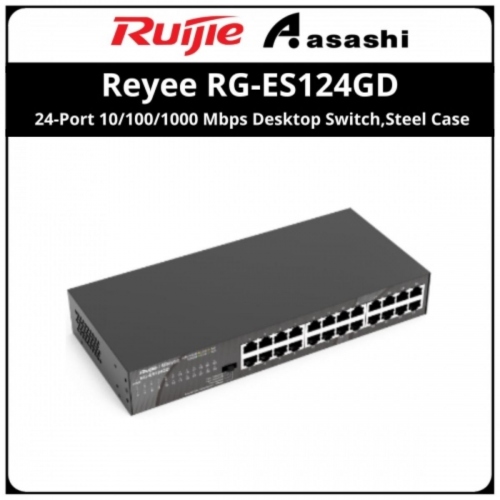 Ruijie Reyee RG-ES124GD 24-Port 10/100/1000 Mbps Desktop Switch,Steel Case