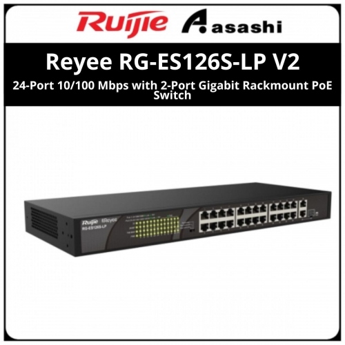Ruijie Reyee RG-ES126S-LP V2 24*10/100Mbps Base-TX Ports(POE, Max PoE budget:180W) ,2*10/100/1000Mbps Base-T with 1Combo Uplink Ports