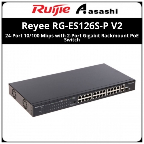 Ruijie Reyee RG-ES126S-P V2 24*10/100Mbps Base-TX Ports(POE, Max PoE budget:370W), 2*10/100/1000Mbps Base-T with 1Combo Uplink Ports