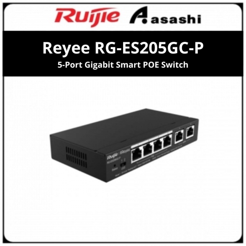 Ruijie Reyee RG-ES205GC-P 5-Port Gigabit Smart POE Switch, 5 Gigabit RJ45 Ports including 4 PoE/POE+ Ports, 54W PoE power budget, Desktop Steel Case