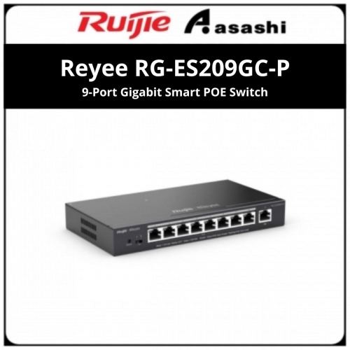 Ruijie Reyee RG-ES209GC-P 9-Port Gigabit Smart POE Switch, 9 Gigabit RJ45 Ports including 8 PoE/POE+ Ports,120W PoE power budget, Desktop Steel Case