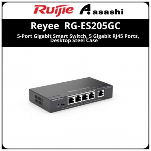 Ruijie Reyee RG-ES205GC 5-Port Gigabit Smart Switch, 5 Gigabit RJ45 Ports, Desktop Steel Case