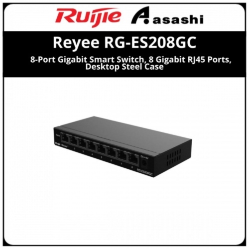 Ruijie Reyee RG-ES208GC 8-Port Gigabit Smart Switch, 8 Gigabit RJ45 Ports, Desktop Steel Case