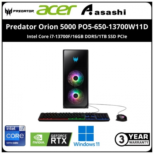 Acer Predator Orion 5000 PO5-650-13700W11D Gaming Desktop-(Intel Core i7-13700F/16GB DDR5/1TB SSD PCIe/Nvidia RTX4080 16GBD6/Win11Home /3Yr Onsite/Predator KB & Mouse)
