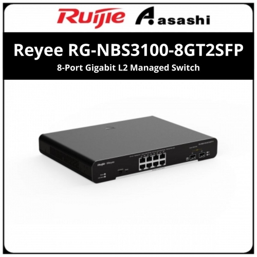 Ruijie Reyee RG-NBS3100-8GT2SFP 8-Port Gigabit L2 Managed Switch, 8 Gigabit RJ45 Ports,2 SFP Slots, Desktop Steel Case