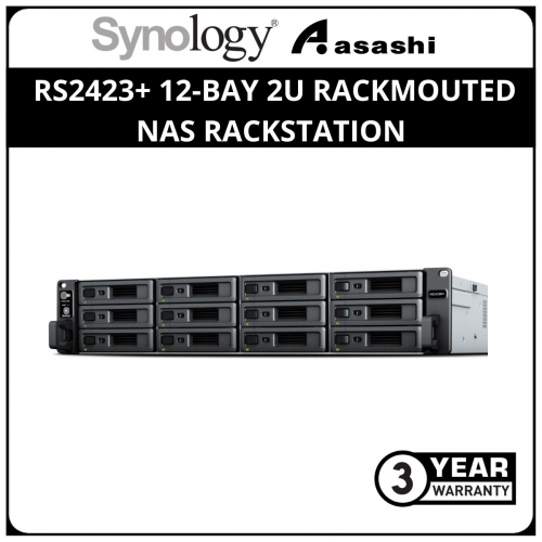 Synology RS2423+ 12-Bay 2U Rackmouted NAS Rackstation (AMD Ryzen V1780B Quad Core 3.35GHz,8 GB DDR4 ECC UDIMM, 2 x GbE, 1 x 10GbE)