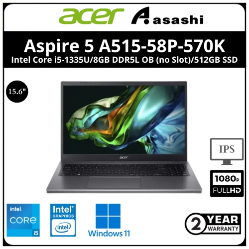 Acer Aspire 5 A515-58P-570K Notebook (Intel Core i5-1335U/8GB DDR5L OB (no Slot)/512GB SSD/Intel Graphic/15.6