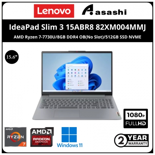Lenovo IdeaPad Slim 3 15ABR8 Notebook-82XM004MMJ-(AMD Ryzen 7-7730U/8GB DDR4 OB(No Slot)/512GB SSD NVME/AMD Integrated Graphic/15.6