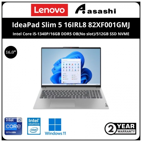 Lenovo IdeaPad Slim 5 16IRL8 Notebook-82XF001GMJ-(Intel Core i5-1340P/16GB DDR5 OB(No slot)/512GB SSD NVME/Intel UHD Graphic/16