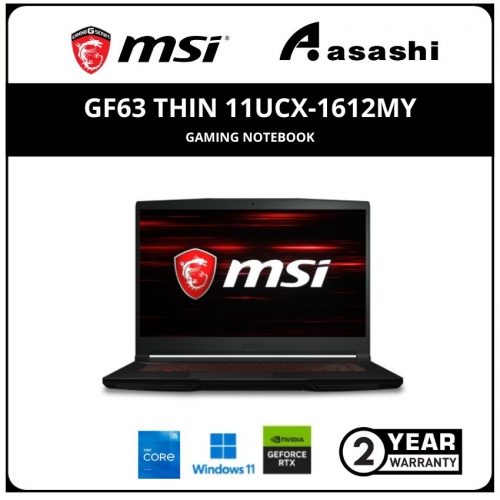 MSI GF63 Thin 11UCX-1612MY Gaming Notebook-(Intel Core i5-11400H/8G DDR4/512GB SSD/RTX2050 4GD5 Graphic/15.6