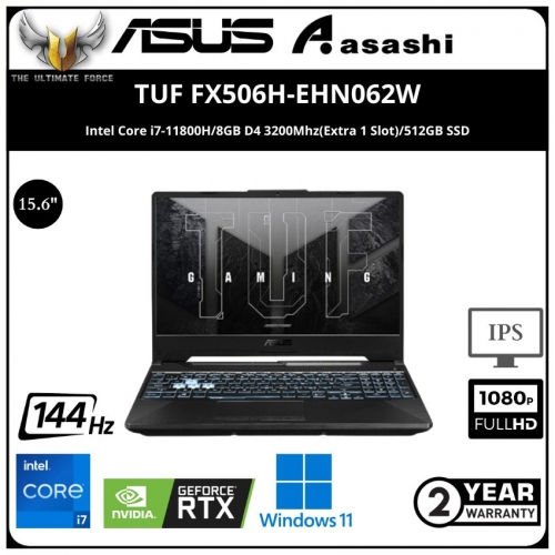 Asus TUF FX506H-EHN062W Gaming Notebook - (Intel Core i7-11800H/8GB D4 3200Mhz(Extra 1 Slot)/512GB SSD/15.6