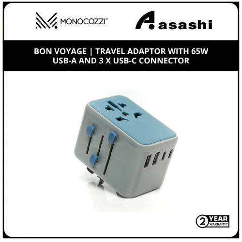 Monocozzi Bon Voyage | Travel Adaptor With 65W Usb-A And 3 X Usb-C Connector - Charcoal