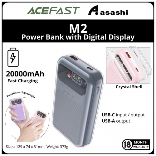 Acefast M2 (Grey) 20000mAh Sparkling 30W Fast Charging Power Bank with Digital Display