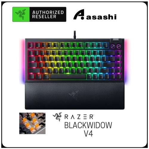 Razer BlackWidow V4 75% - Orange Switch (Hot-swappable design, Compact 75% Layout, Optimized Typing Experience)