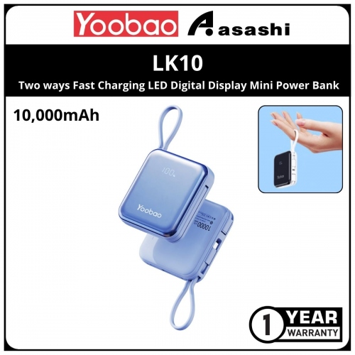 Yoobao LK10 10000mAh PD 20W SCP 22.5W Two ways Fast Charging LED Digital Display Mini Power Bank -Blue (1 yrs Limited Hardware Warranty)