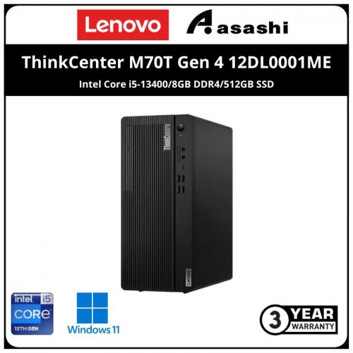 Lenovo ThinkCenter M70T Gen 4 Commercial Desktop-12DL0001ME- (Intel Core i5-13400/8GB DDR4/512GB SSD/No ODD/Intel UHD Graphic/Keybaord&Mouse/Win 11 Pro/3Y NBD)
