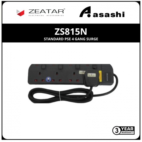 Zeatar ZS815N Standard PSE 4 Gang Surge - 2M (3yrs Limited Warranty)