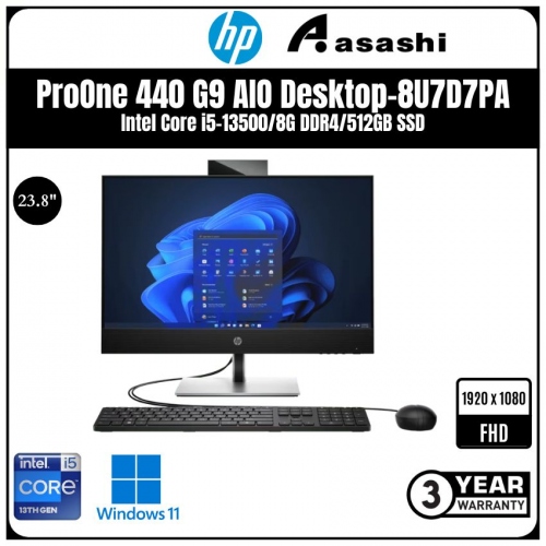 HP ProOne 440 G9 AIO Desktop-8U7D7PA-(Intel Core i5-13500/8G DDR4/512GB SSD/No ODD/WiFi + BT/23.8