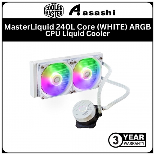 Cooler Master MasterLiquid 240L Core (WHITE) ARGB CPU Liquid Cooler (LGA1700 Ready) - 3 Years Warranty