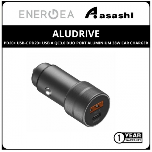 Energea AluDrive PD20+ USB-C PD20+ USB A QC3.0 Duo Port Aluminium 38w Car Charger - GunMetal (1 yrs Limited Hardware Warranty)